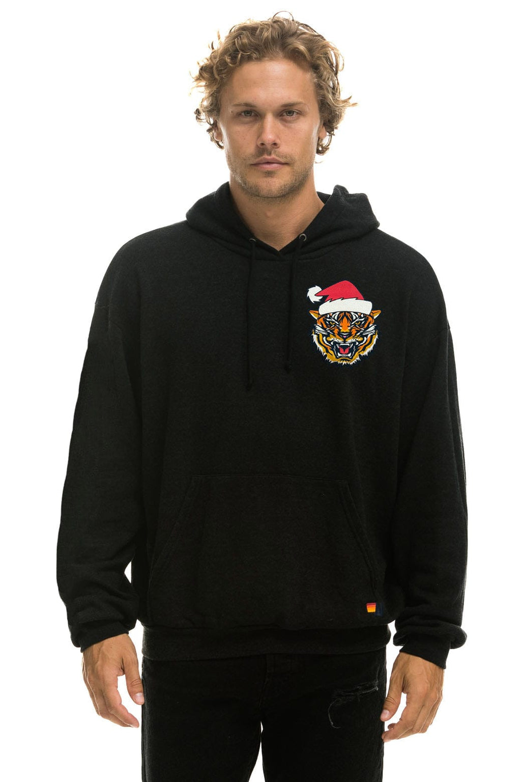 SANTA TIGER RELAXED PULLOVER HOODIE - BLACK
