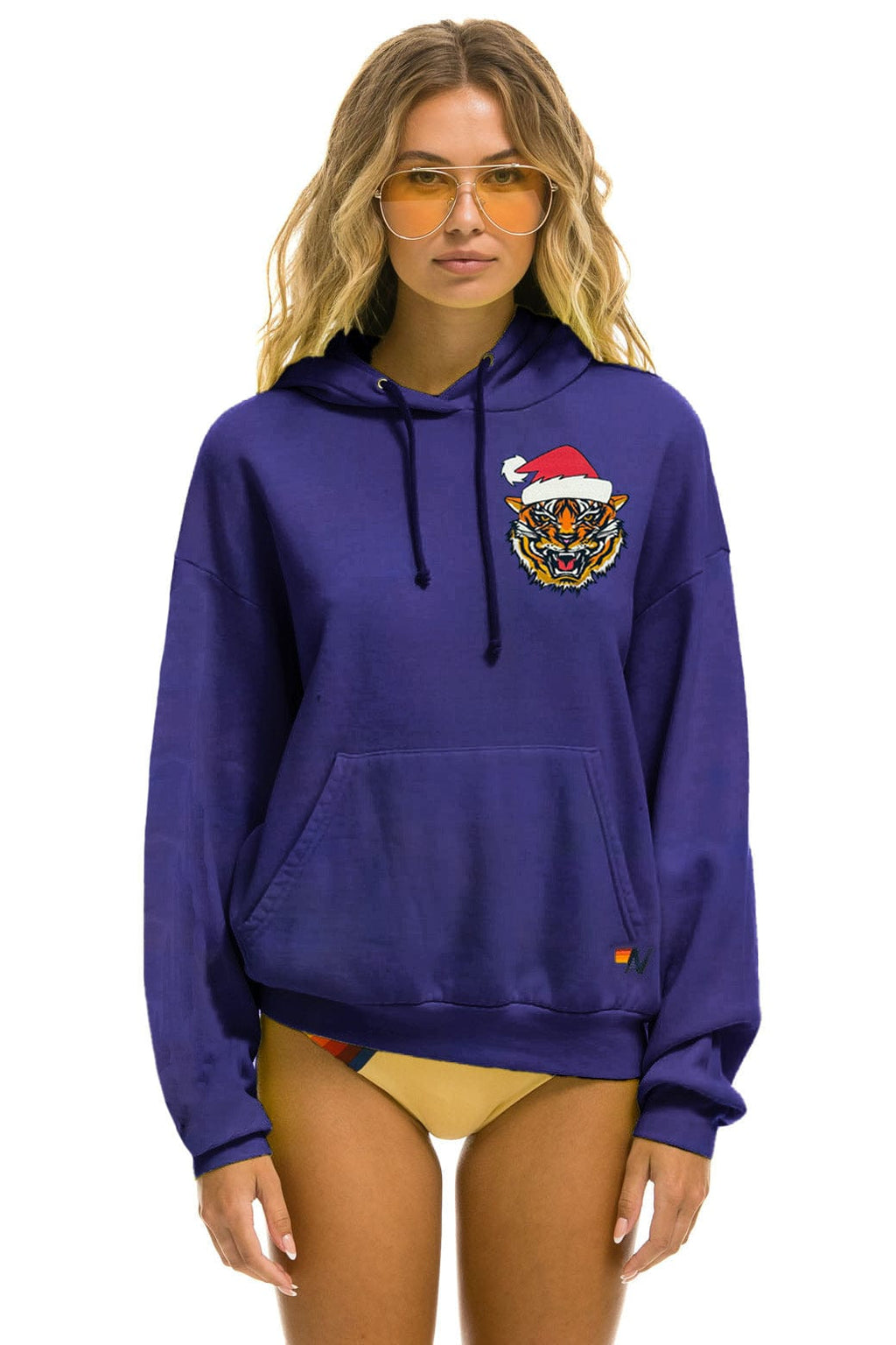 SANTA TIGER RELAXED PULLOVER HOODIE - PURPLE