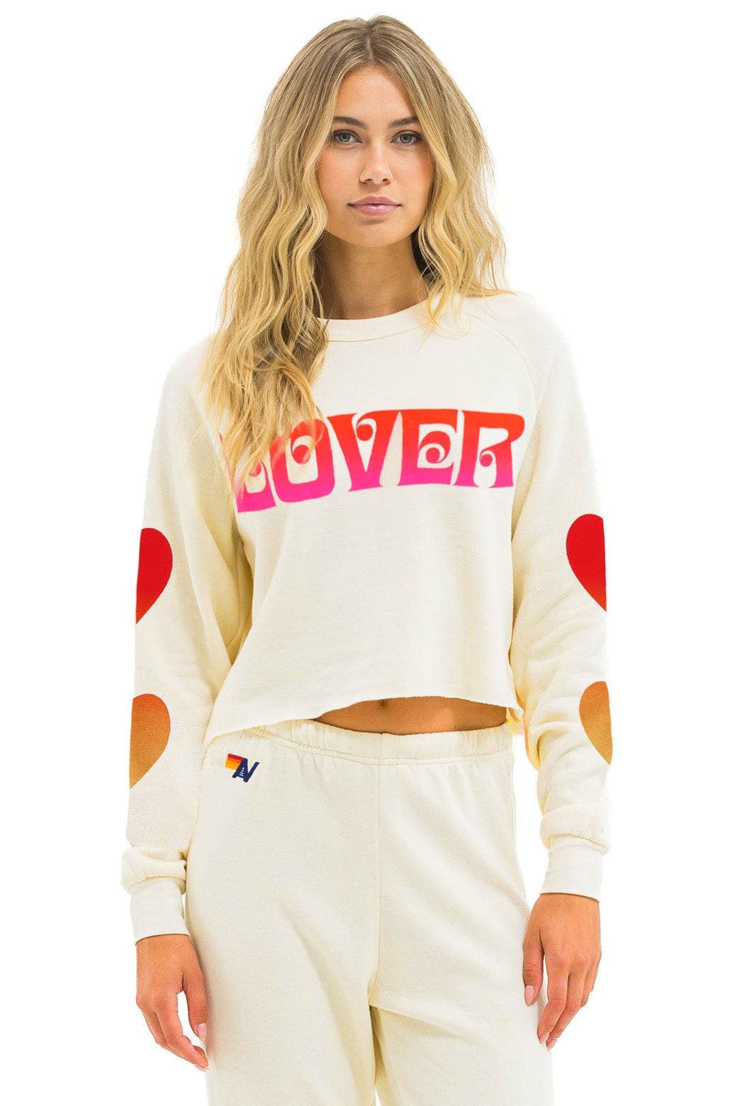 LOVER HEART FADE CROPPED CREW SWEATSHIRT - VINTAGE WHITE