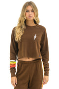BOLT RUGBY STITCH CROPPED CREW SWEATSHIRT - CHOCOLATE WHITE NEON