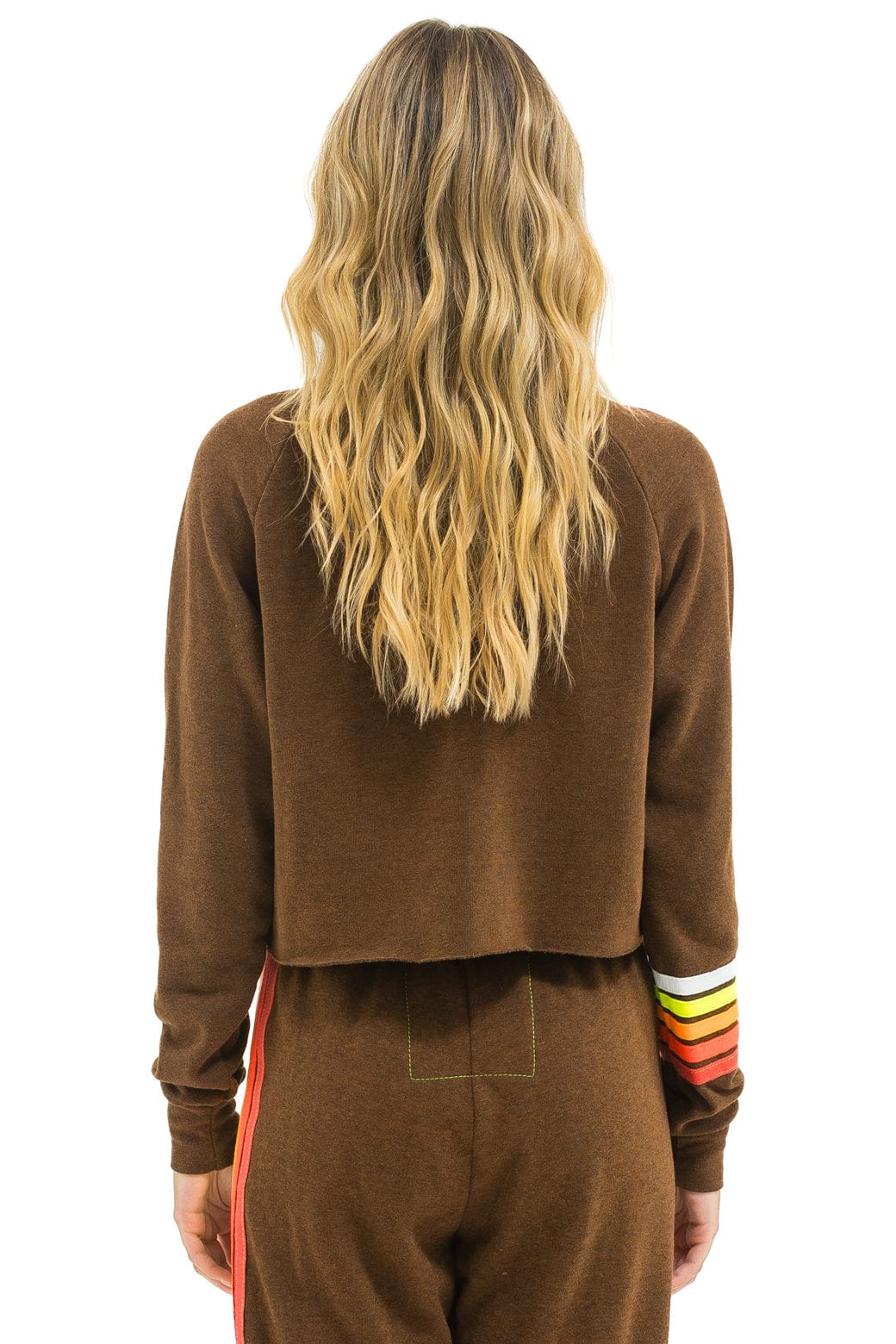 BOLT RUGBY STITCH CROPPED CREW SWEATSHIRT - CHOCOLATE WHITE NEON