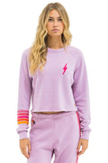 BOLT RUGBY STITCH CROPPED CREW SWEATSHIRT - MAUVE MAGENTA ORANGE