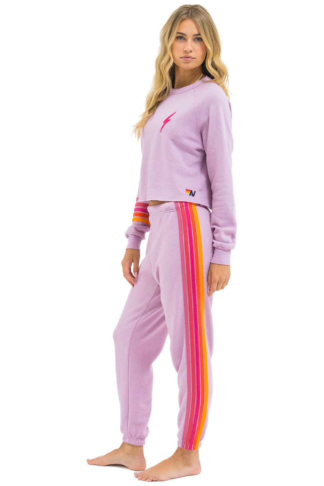 BOLT RUGBY STITCH CROPPED CREW SWEATSHIRT - MAUVE MAGENTA ORANGE