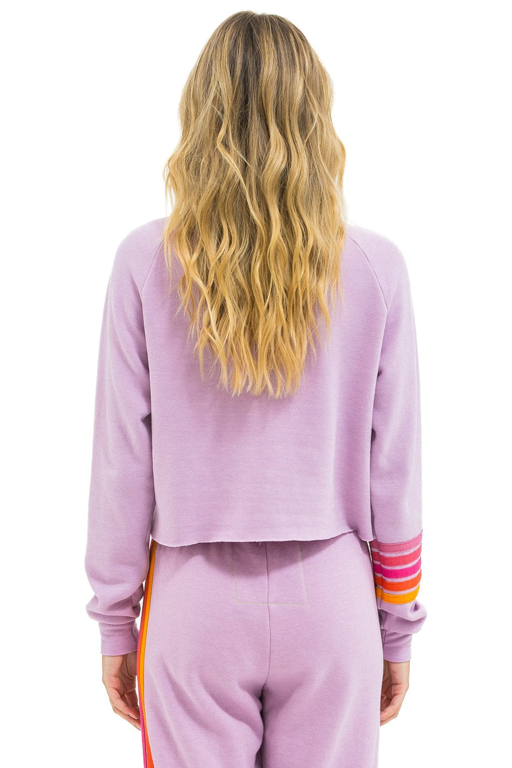BOLT RUGBY STITCH CROPPED CREW SWEATSHIRT - MAUVE MAGENTA ORANGE