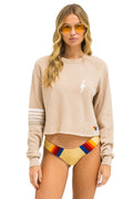 BOLT RUGBY STITCH CROPPED CREW SWEATSHIRT - SAND WHITE GREY