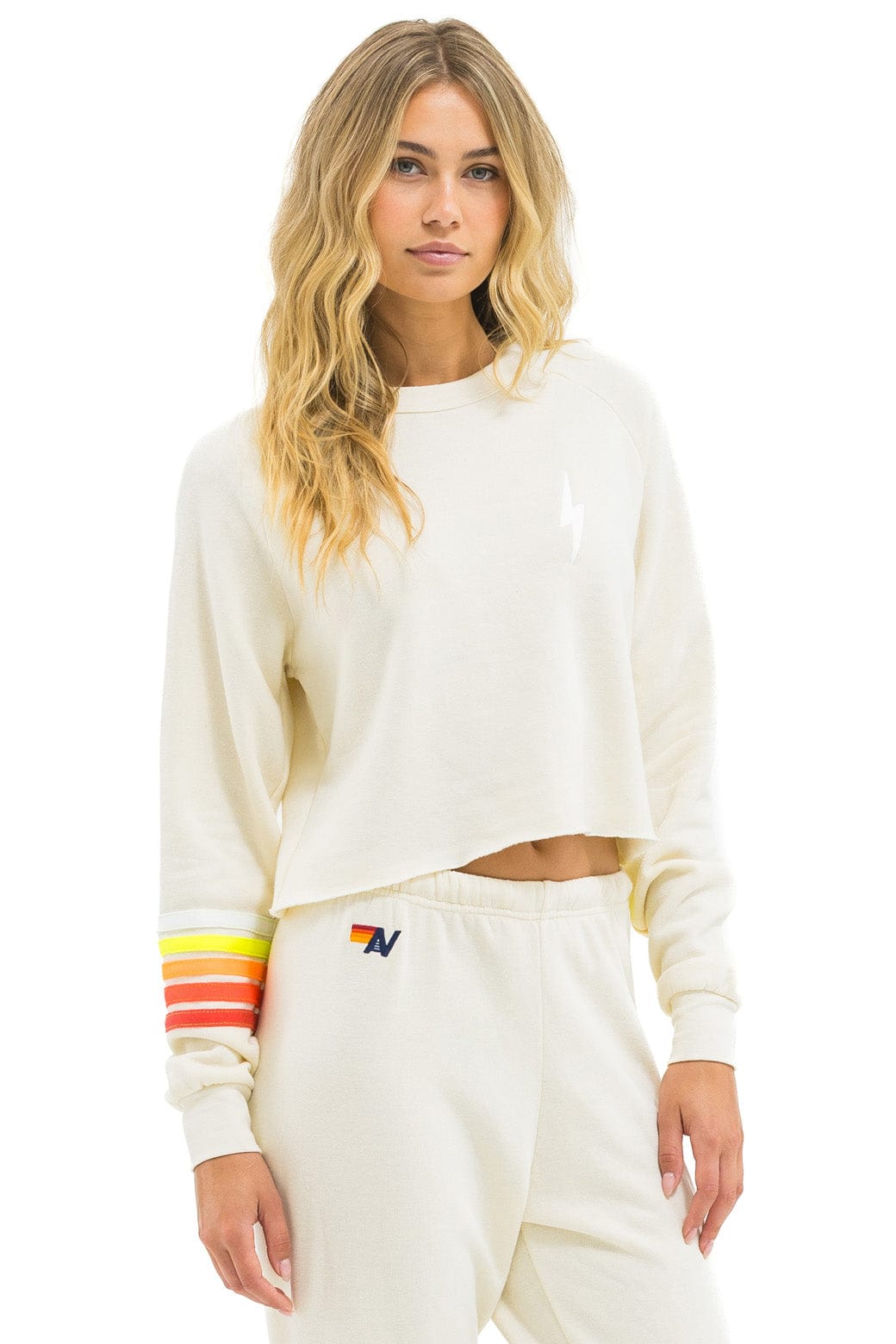 BOLT RUGBY STITCH CROPPED CREW SWEATSHIRT - VINTAGE WHITE WHITE NEON