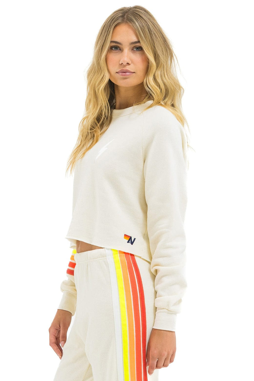 BOLT RUGBY STITCH CROPPED CREW SWEATSHIRT - VINTAGE WHITE WHITE NEON