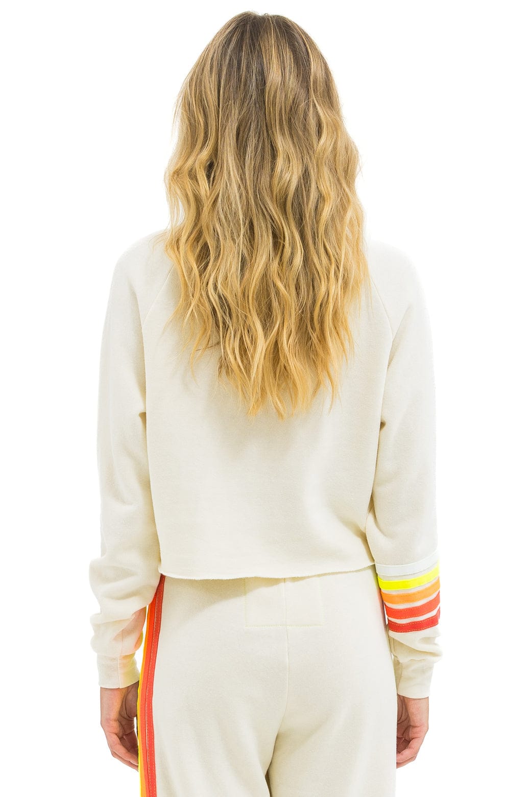 BOLT RUGBY STITCH CROPPED CREW SWEATSHIRT - VINTAGE WHITE WHITE NEON