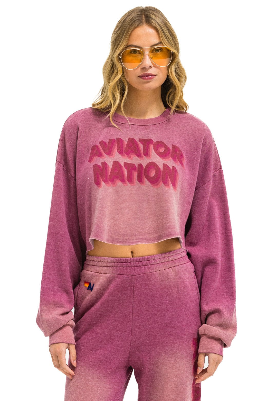 AN 3D CROPPED CREW SWEATSHIRT RELAXED - FADED BERRY