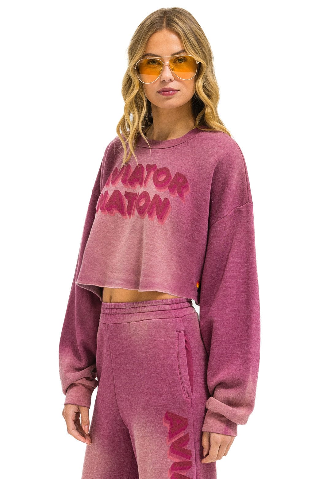 AN 3D CROPPED CREW SWEATSHIRT RELAXED - FADED BERRY
