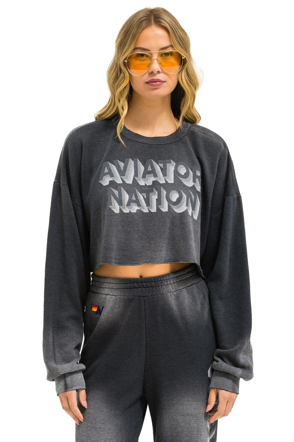 AN 3D CROPPED CREW SWEATSHIRT RELAXED - FADED SMOKE