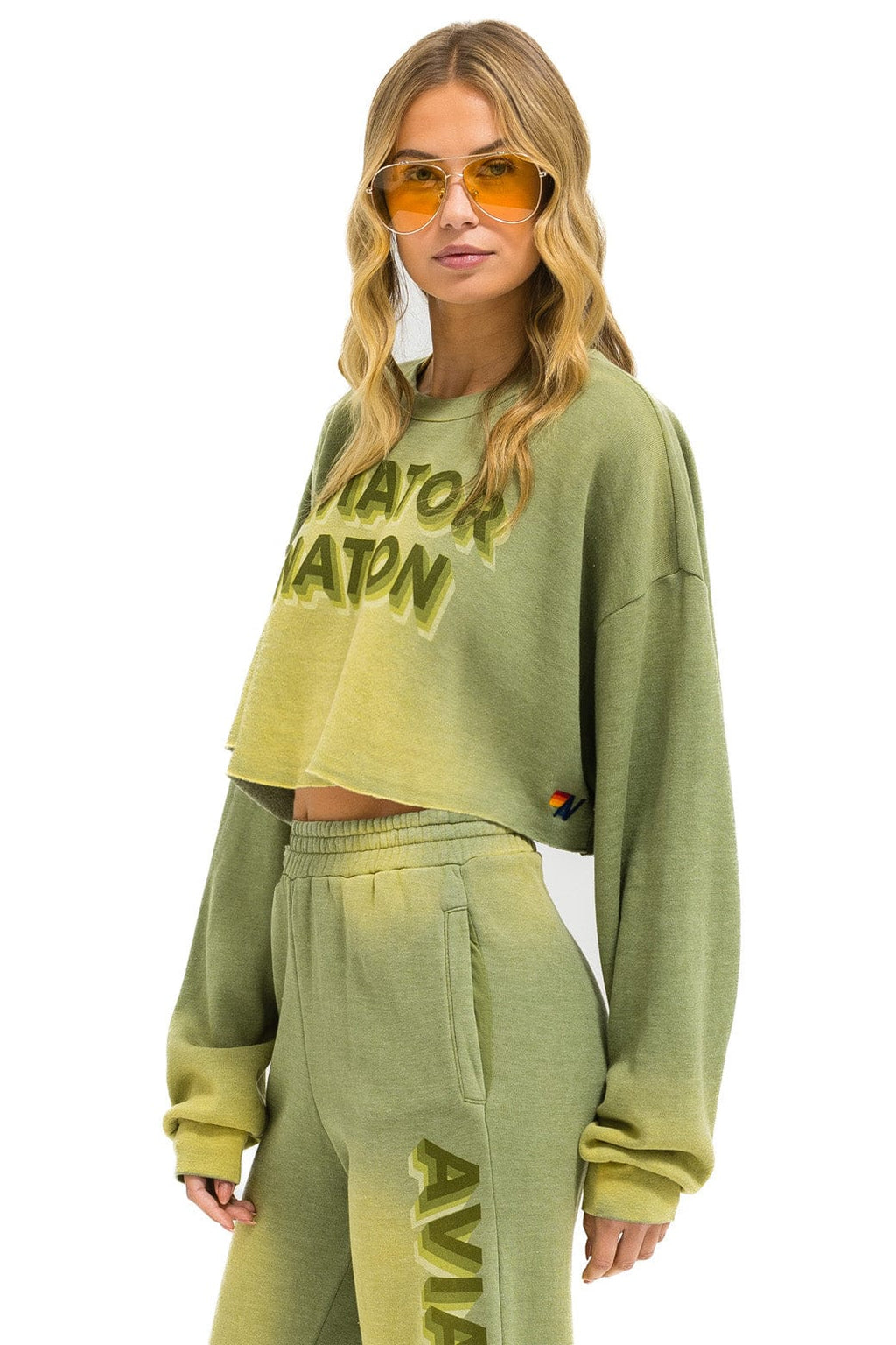 AN 3D CROPPED CREW SWEATSHIRT RELAXED - FADED ARMY