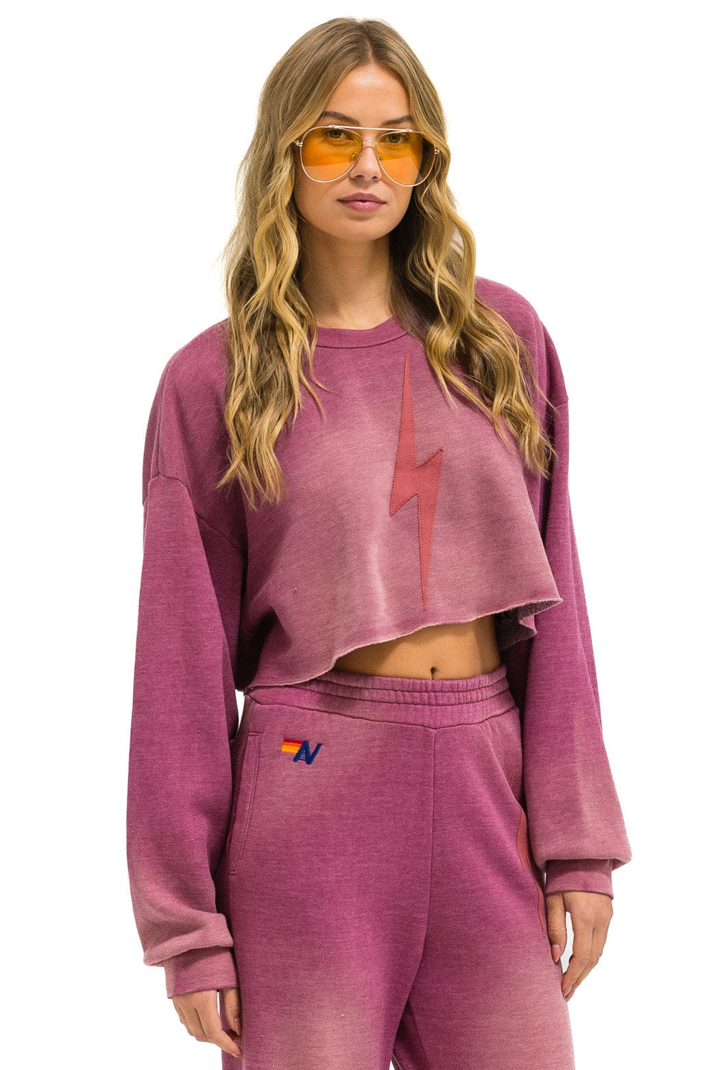 BOLT STITCH CROPPED CREW SWEATSHIRT RELAXED - FADED BERRY