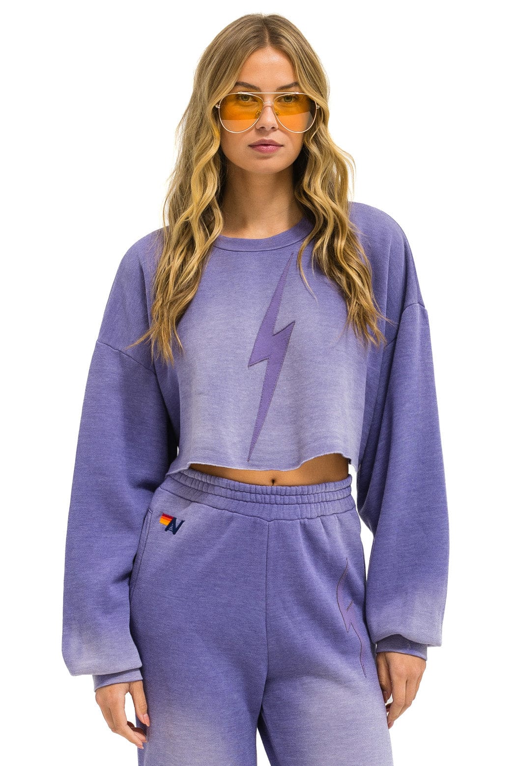 BOLT STITCH CROPPED CREW SWEATSHIRT RELAXED - FADED GRAPE