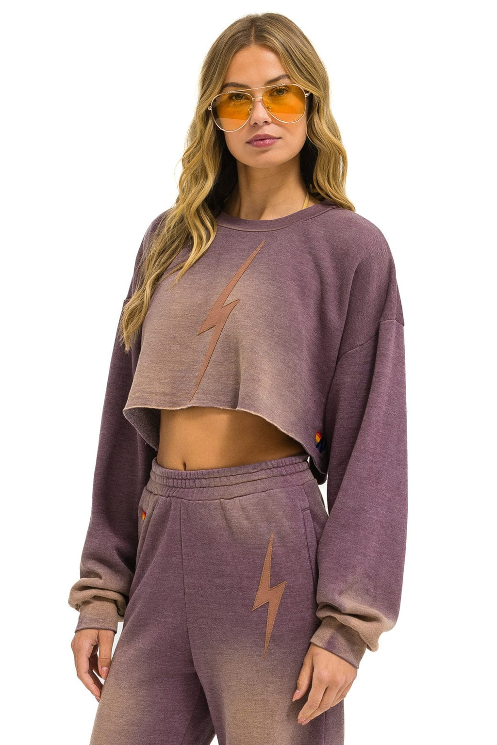 BOLT STITCH CROPPED CREW SWEATSHIRT RELAXED - FADED MOCHA