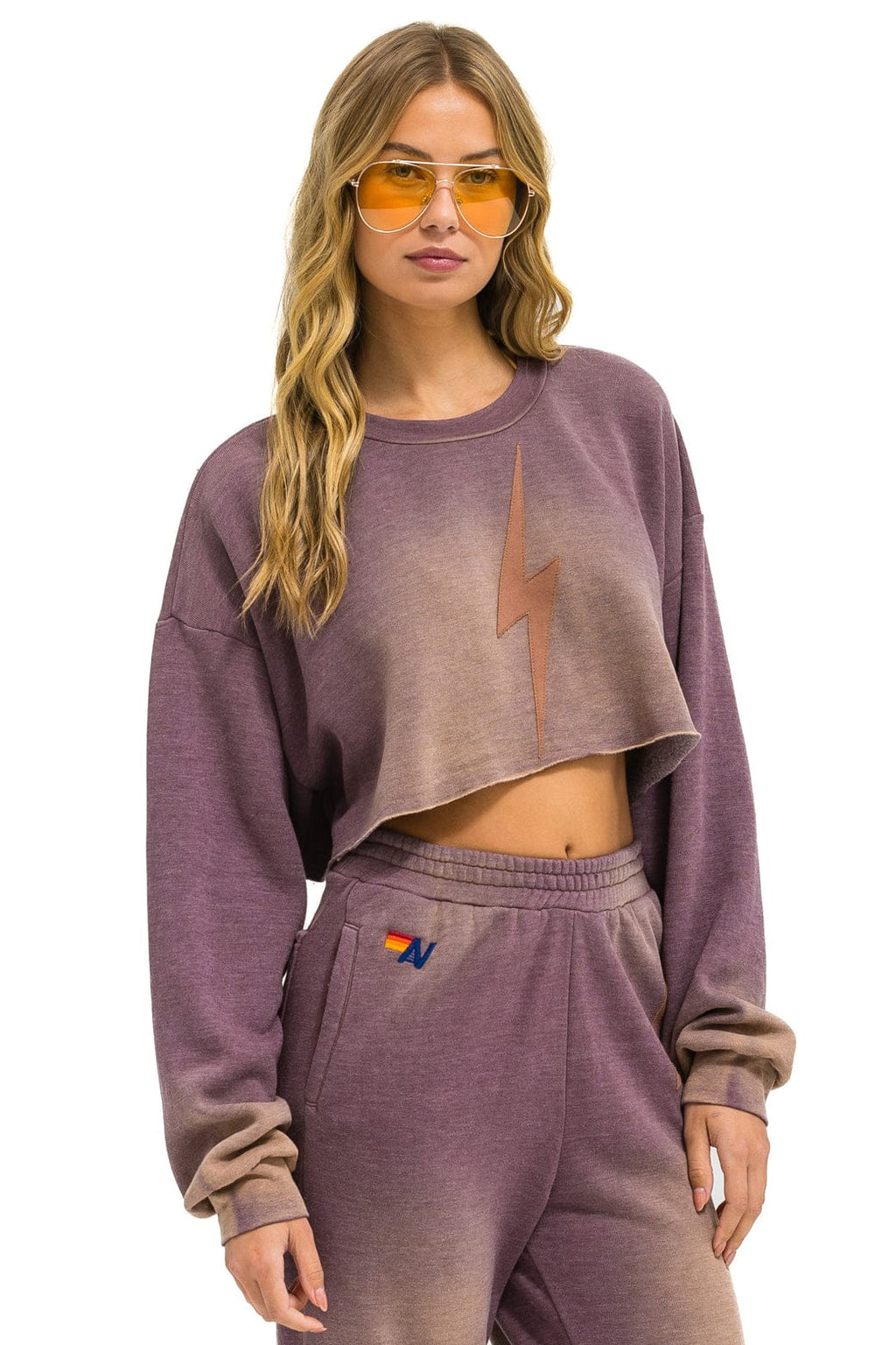 BOLT STITCH CROPPED CREW SWEATSHIRT RELAXED - FADED MOCHA