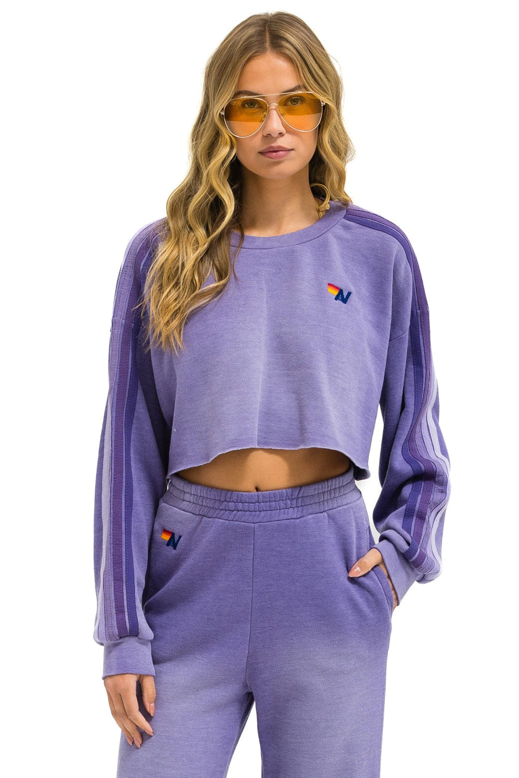 CLASSIC STRIPE CROPPED CREW SWEATSHIRT RELAXED - FADED GRAPE