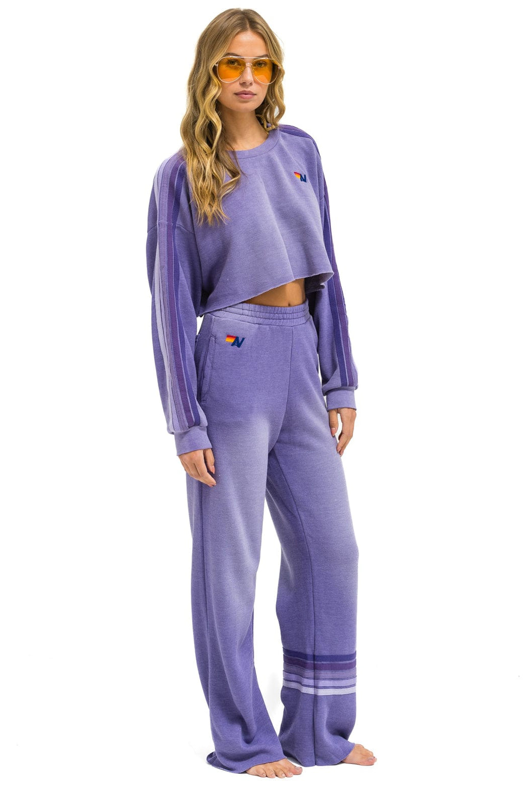 CLASSIC STRIPE CROPPED CREW SWEATSHIRT RELAXED - FADED GRAPE