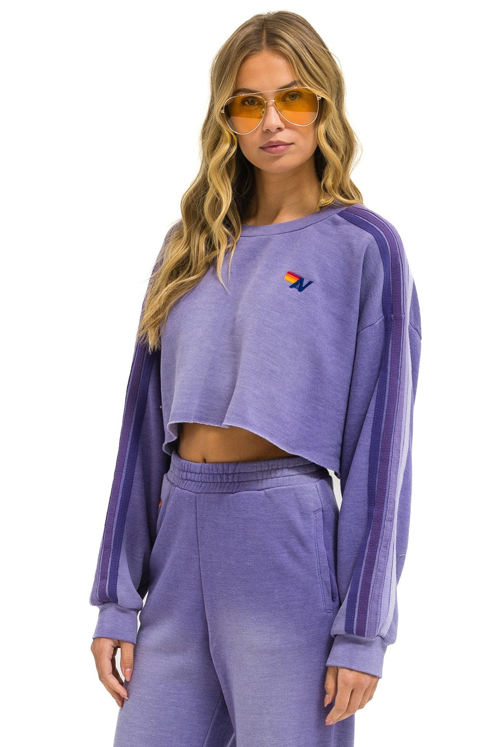 CLASSIC STRIPE CROPPED CREW SWEATSHIRT RELAXED - FADED GRAPE