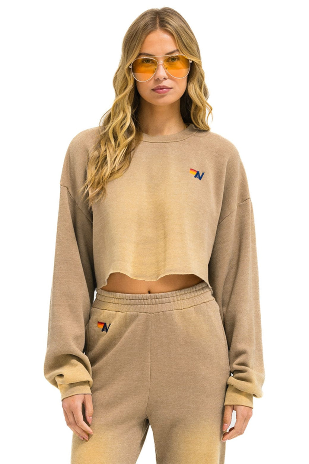 ESSENTIAL CROPPED CREW SWEATSHIRT RELAXED - FADED TAN