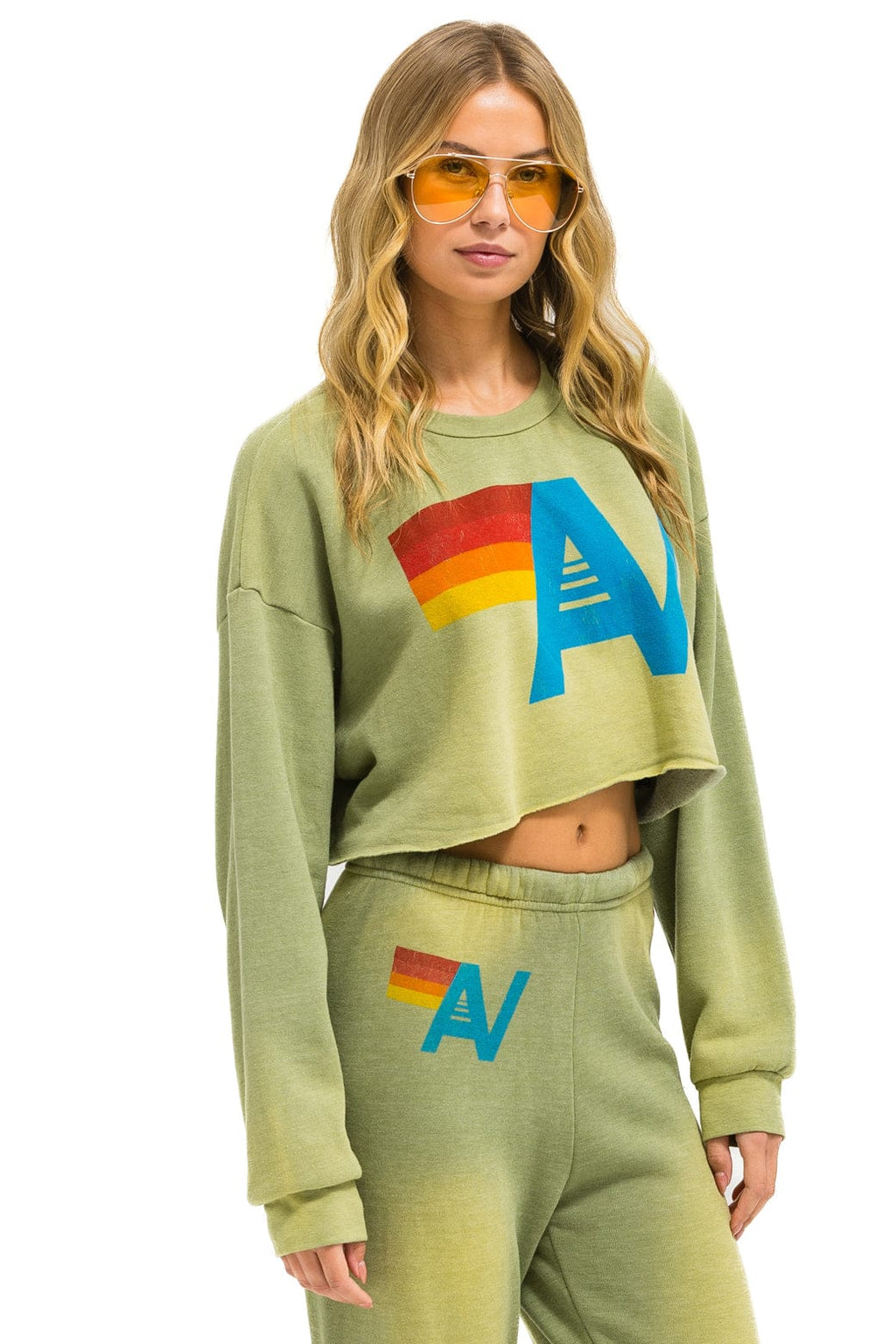 VINTAGE LOGO CROPPED CREW SWEATSHIRT RELAXED - FADED ARMY