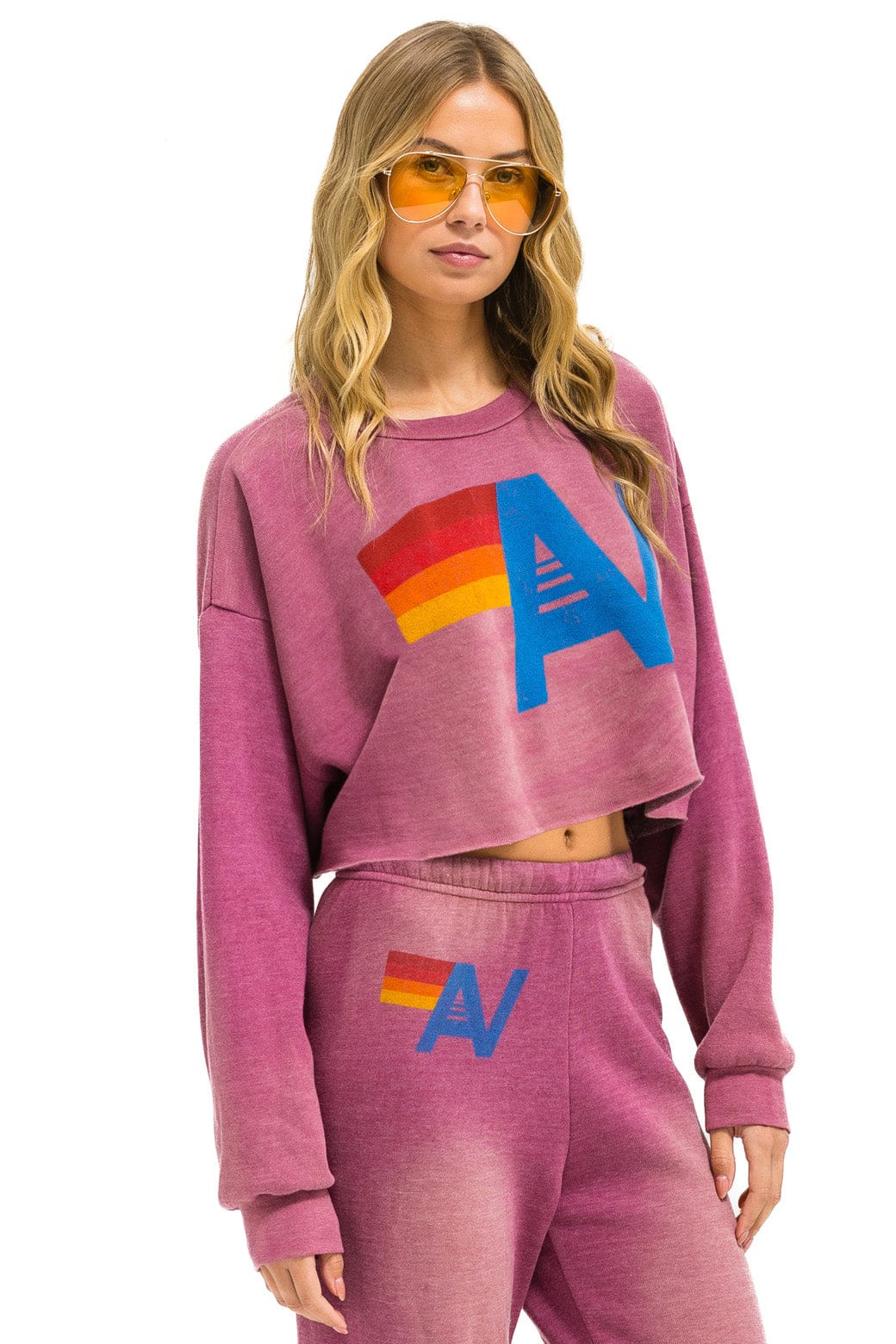 VINTAGE LOGO CROPPED CREW SWEATSHIRT RELAXED - FADED BERRY