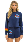 TEXAS RANGERS RUGBY STITCH CROPPED CREW SWEATSHIRT - NAVY