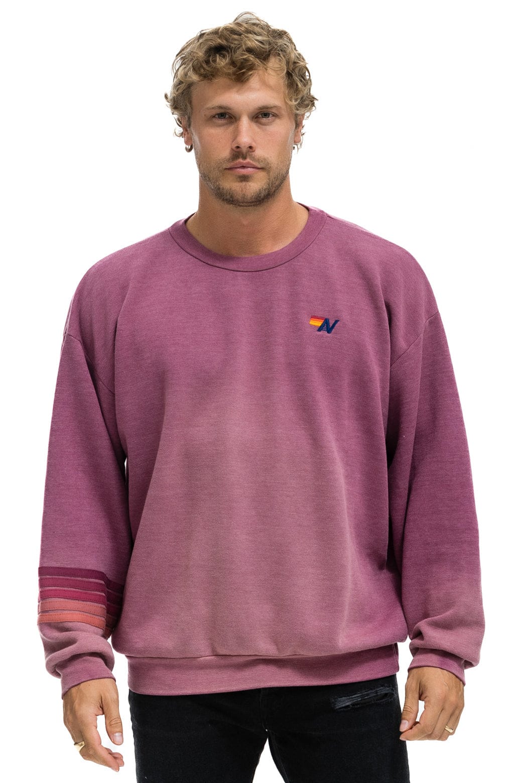 RUGBY STITCH RELAXED CREW SWEATSHIRT - FADED BERRY