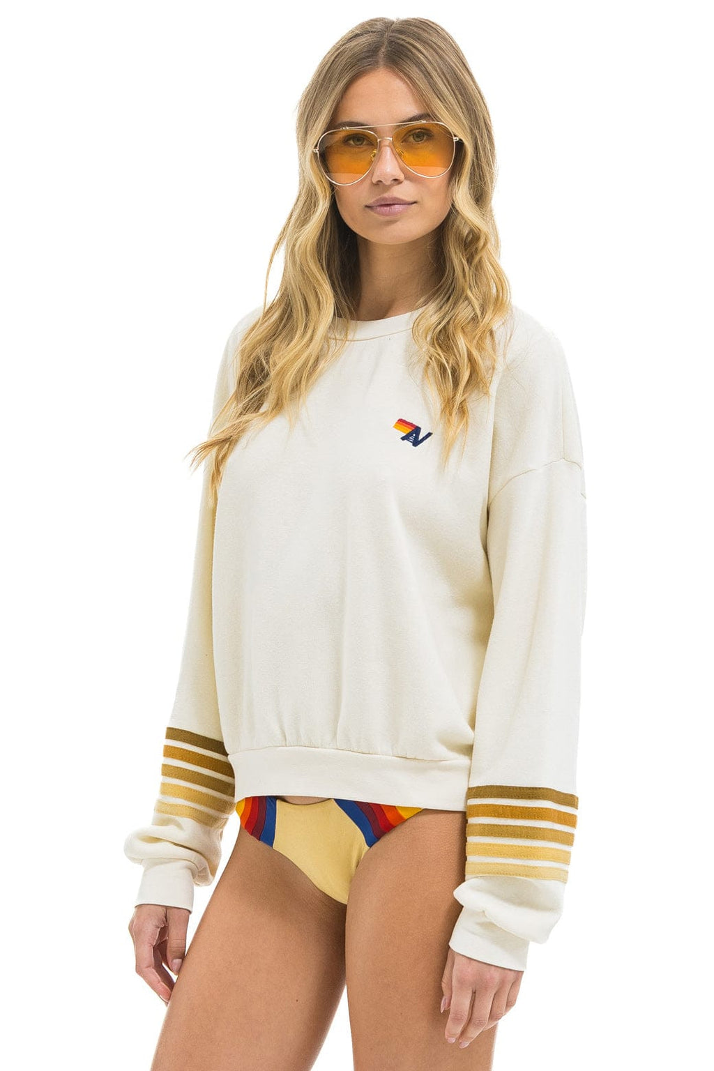 RUGBY STITCH 2 RELAXED CREW SWEATSHIRT - VINTAGE WHITE BROWN