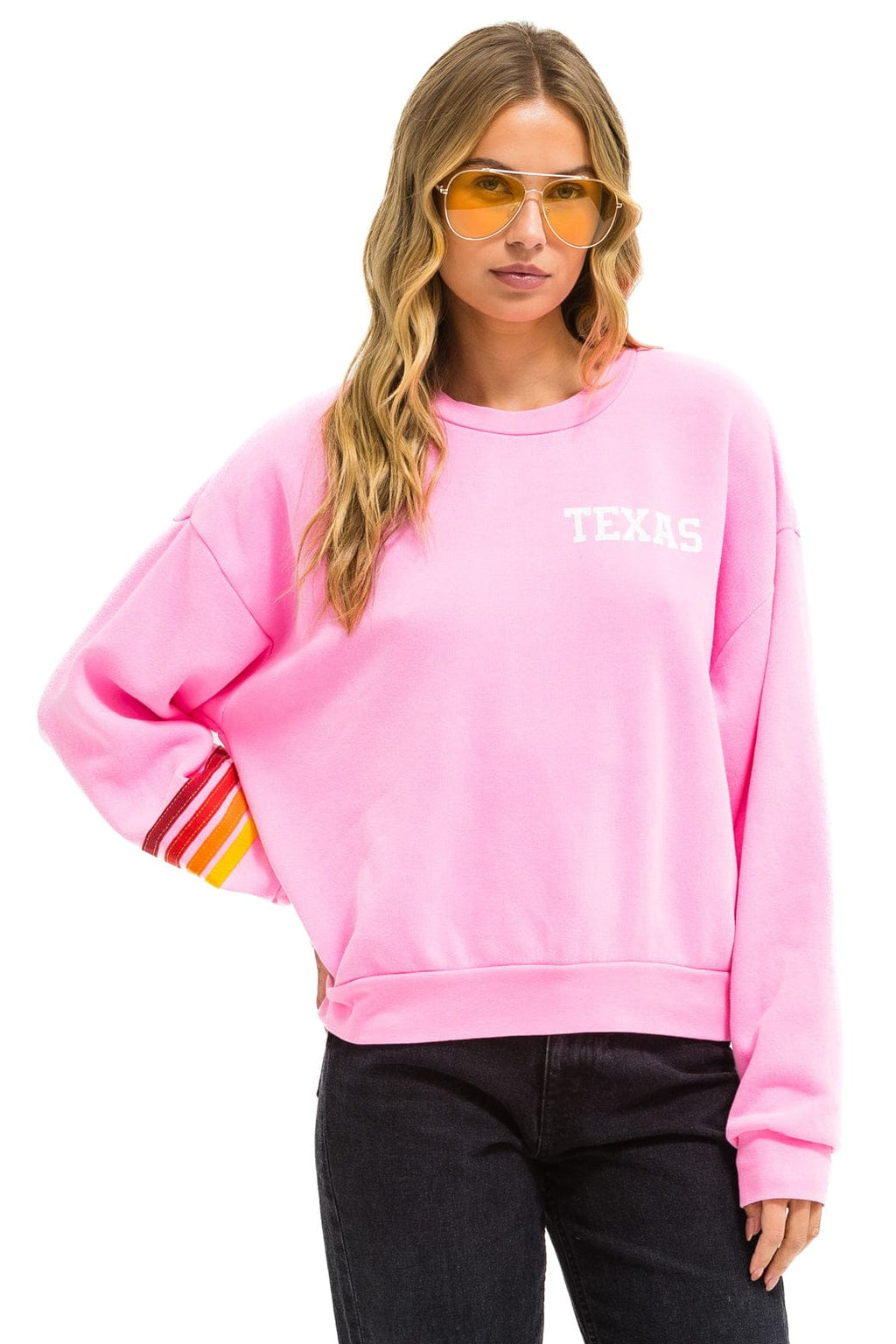 UNIVERSITY OF TEXAS RUGBY STITCH CREW SWEATSHIRT RELAXED - NEON PINK
