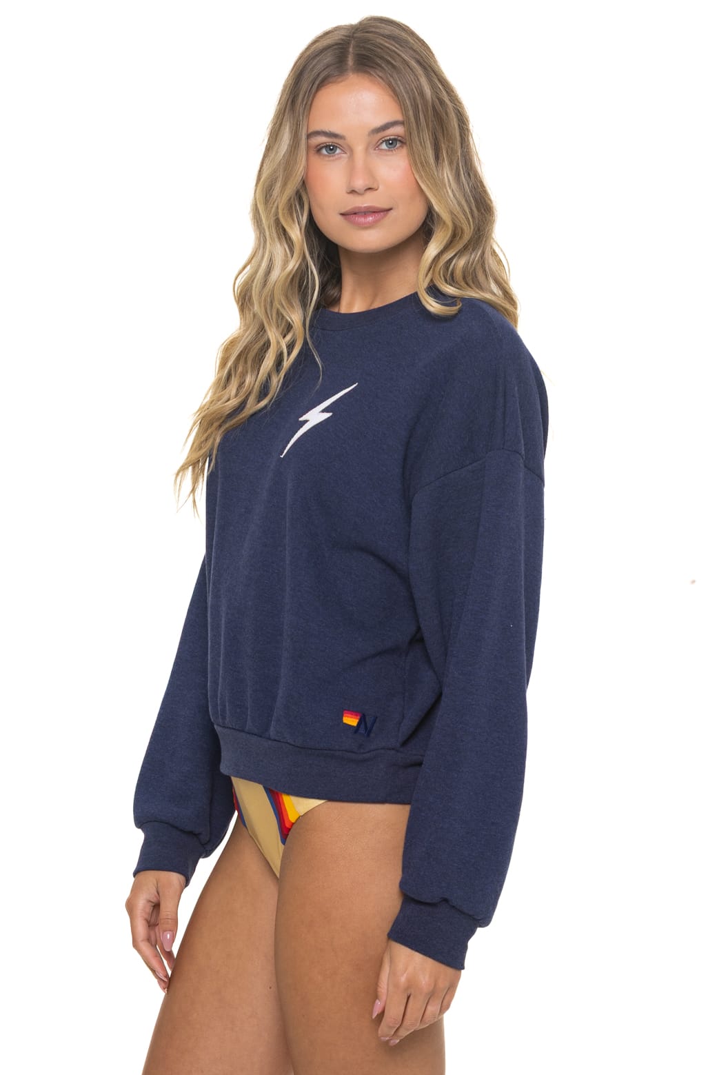 BOLT STITCH RELAXED CREW SWEATSHIRT - NAVY WHITE