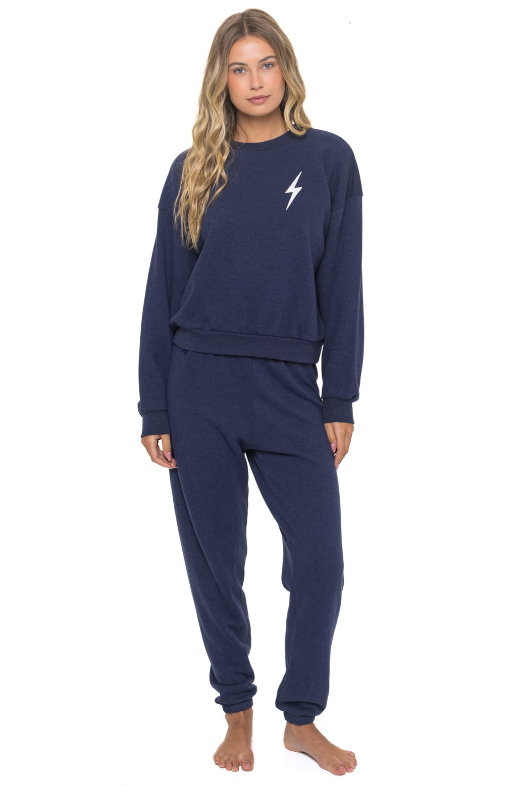 BOLT STITCH RELAXED CREW SWEATSHIRT - NAVY WHITE