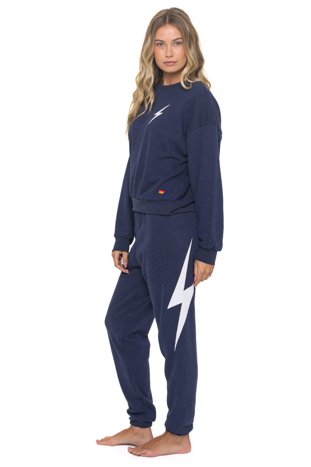 BOLT STITCH RELAXED CREW SWEATSHIRT - NAVY WHITE