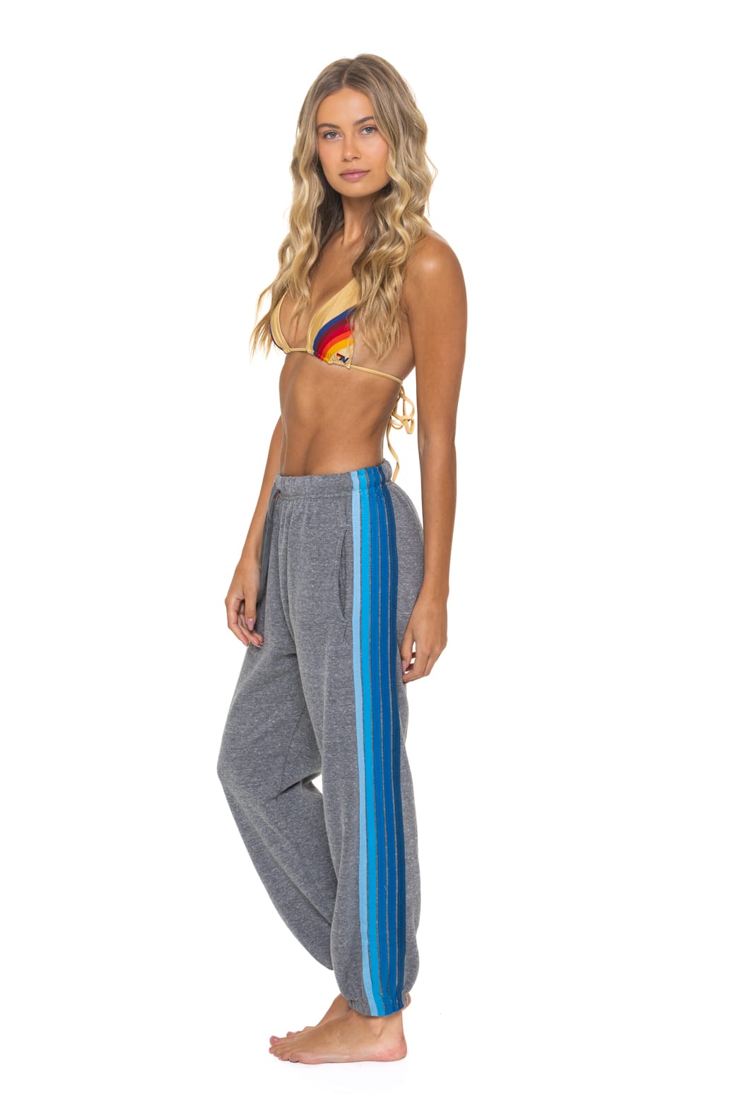 5 STRIPE SWEATPANTS - HEATHER GREY BLUE