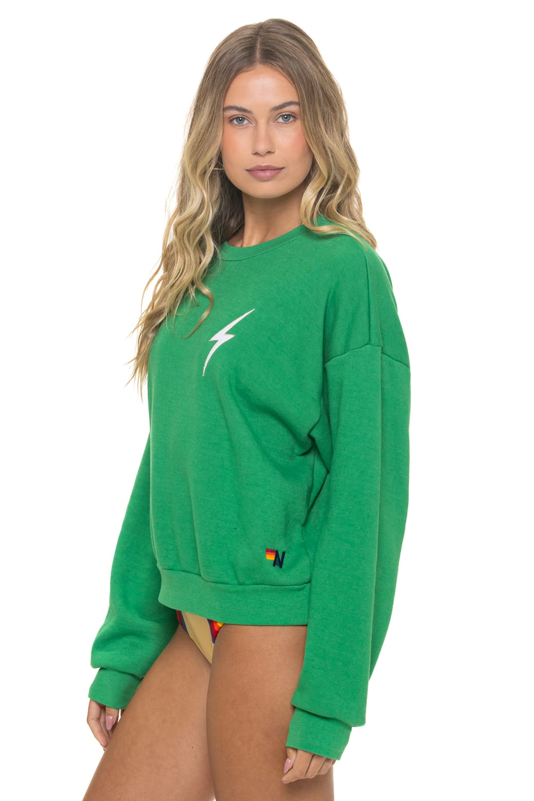 BOLT STITCH RELAXED CREW SWEATSHIRT - KELLY GREEN WHITE