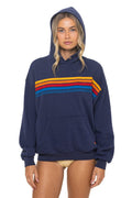 5 STRIPE RELAXED PULLOVER HOODIE - NAVY