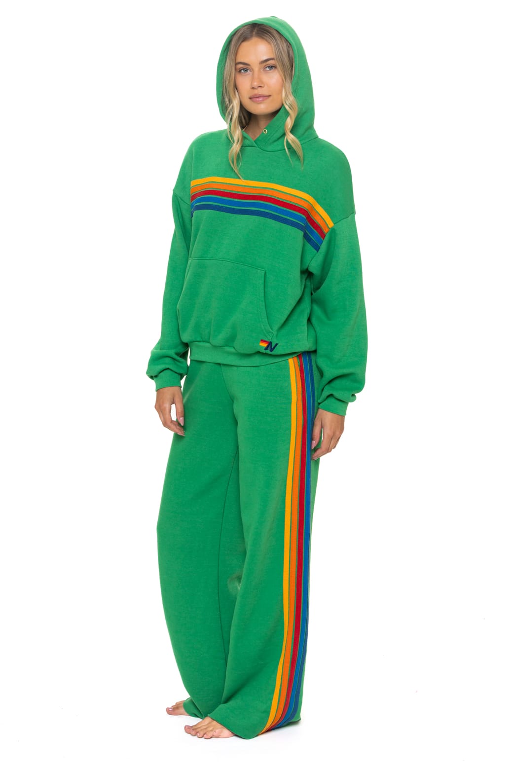5 STRIPE RELAXED PULLOVER HOODIE - KELLY GREEN