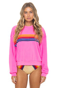5 STRIPE RELAXED CREW SWEATSHIRT - NEON PINK