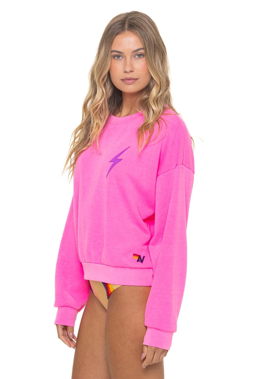 BOLT STITCH RELAXED CREW SWEATSHIRT - NEON PINK NEON PURPLE