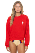 BOLT STITCH RELAXED CREW SWEATSHIRT - RED WHITE
