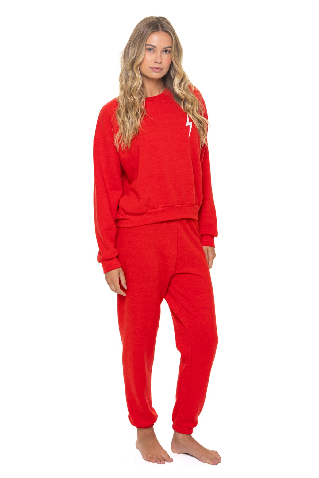BOLT STITCH RELAXED CREW SWEATSHIRT - RED WHITE
