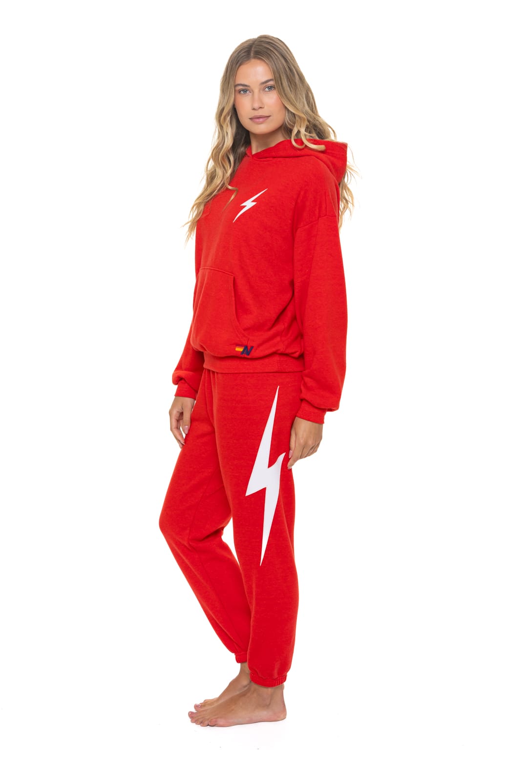 BOLT STITCH RELAXED PULLOVER HOODIE - RED WHITE