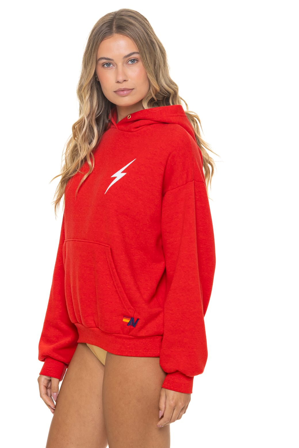 BOLT STITCH RELAXED PULLOVER HOODIE - RED WHITE
