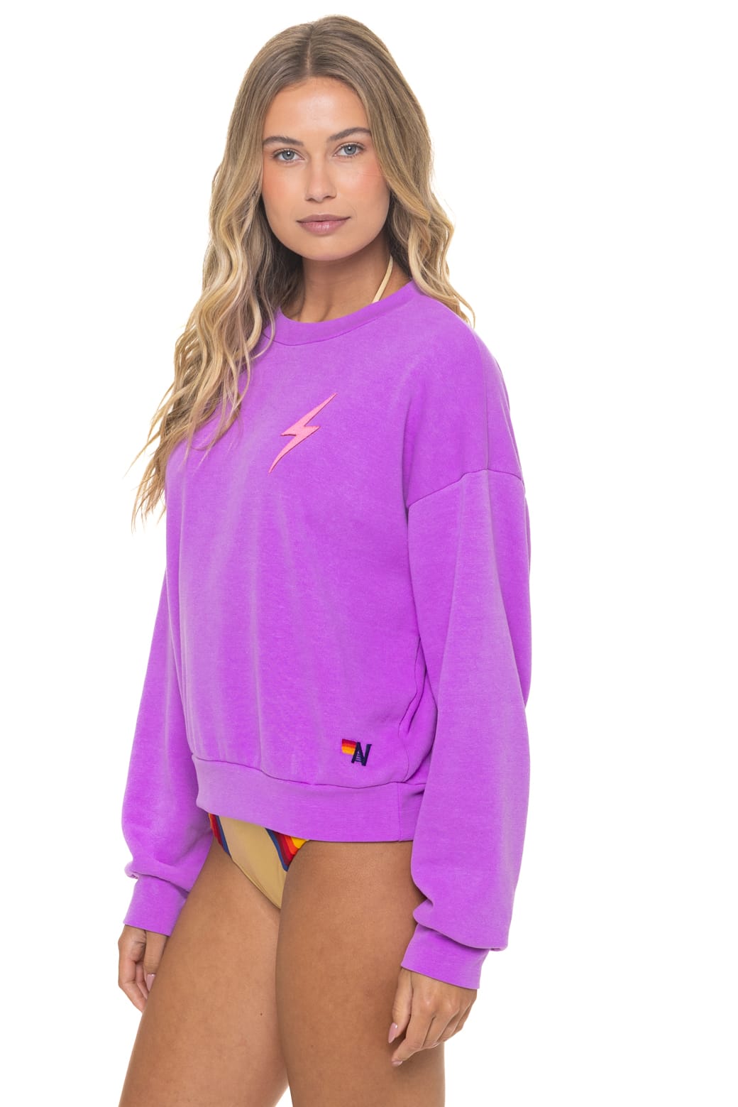 BOLT STITCH RELAXED CREW SWEATSHIRT - NEON PURPLE NEON PINK