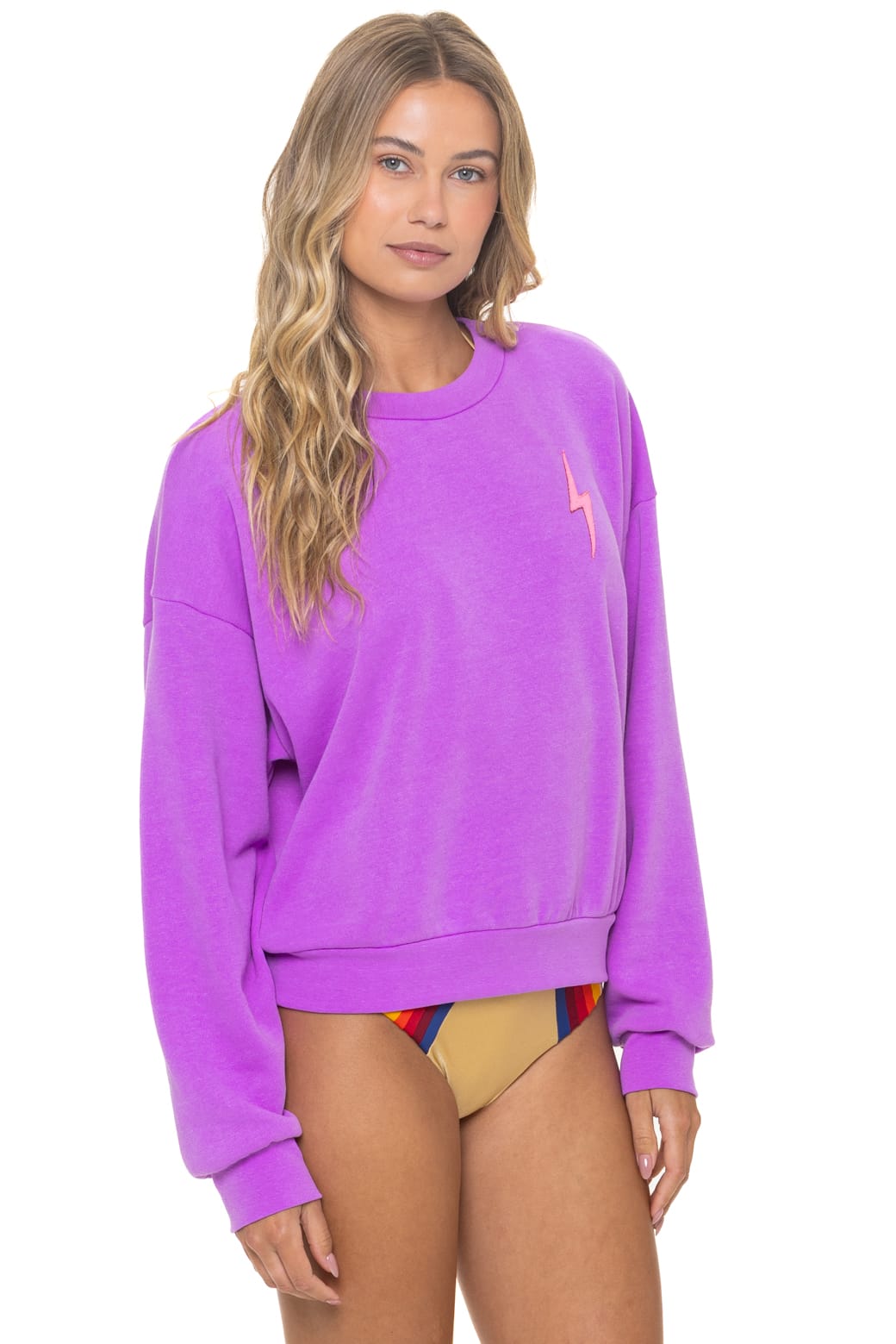 BOLT STITCH RELAXED CREW SWEATSHIRT - NEON PURPLE NEON PINK