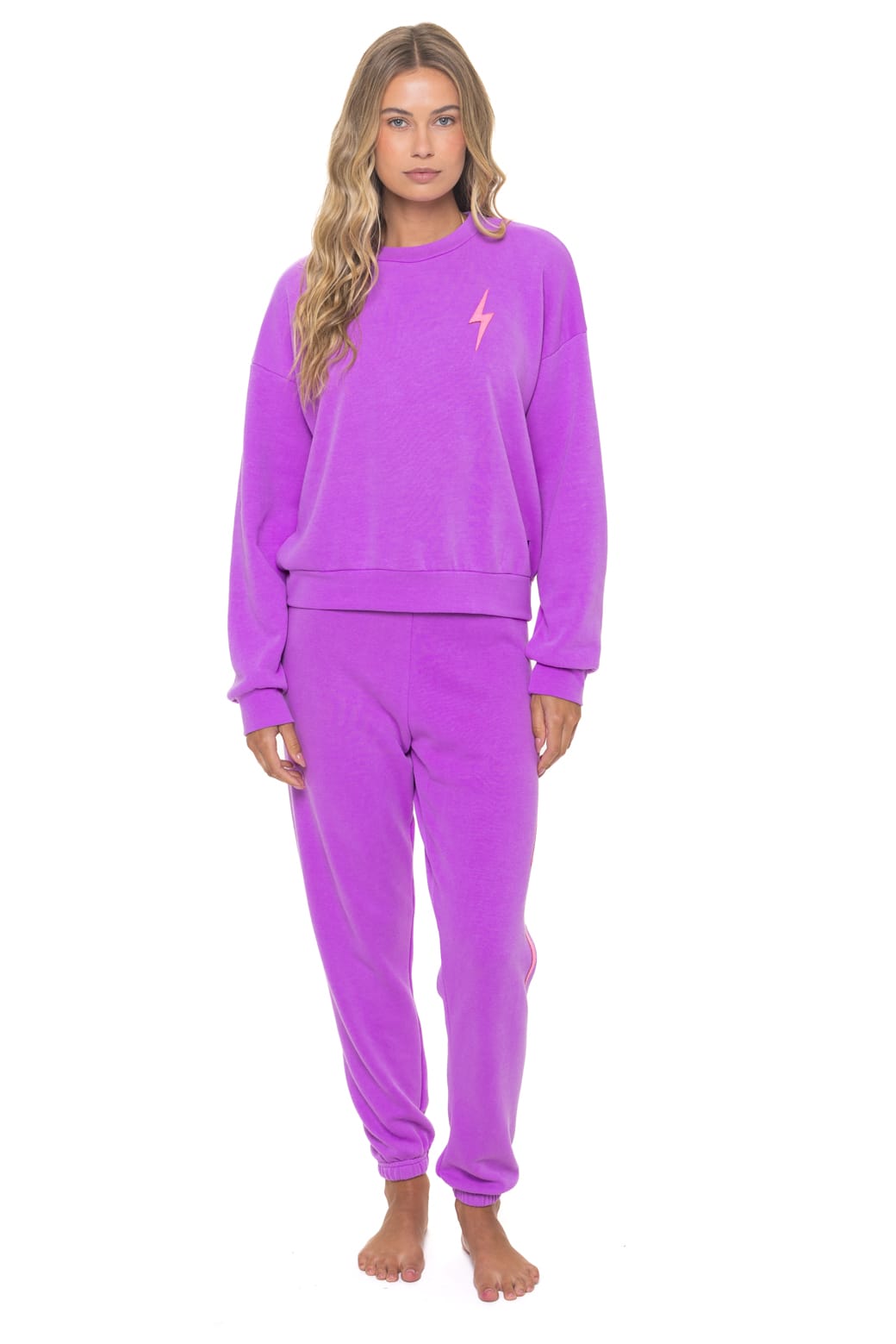 BOLT STITCH RELAXED CREW SWEATSHIRT - NEON PURPLE NEON PINK