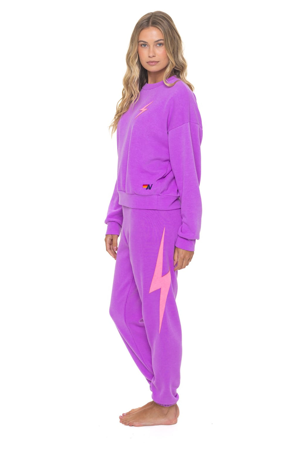 BOLT STITCH RELAXED CREW SWEATSHIRT - NEON PURPLE NEON PINK