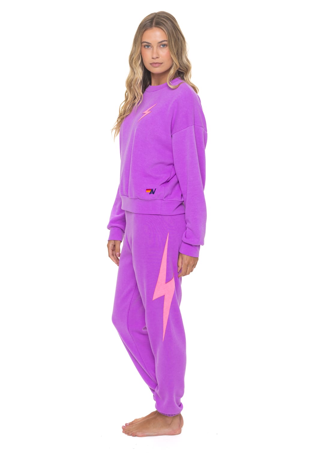 BOLT STITCH RELAXED CREW SWEATSHIRT - NEON PURPLE NEON PINK