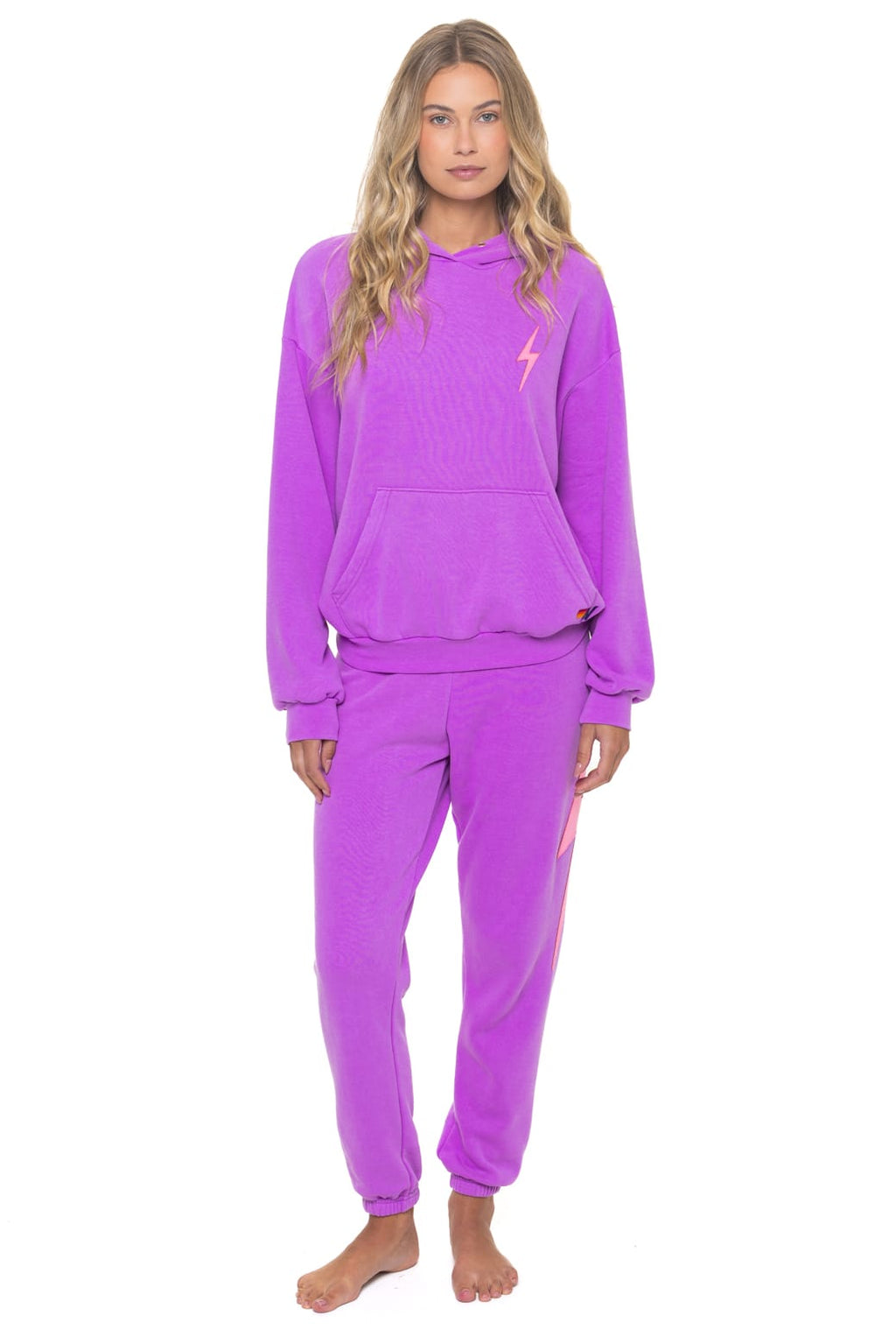 BOLT STITCH RELAXED PULLOVER HOODIE - NEON PURPLE NEON PINK