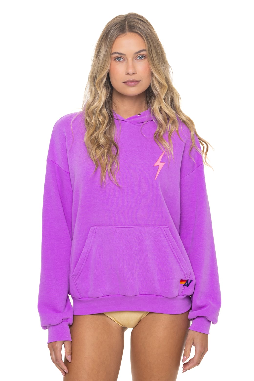 BOLT STITCH RELAXED PULLOVER HOODIE - NEON PURPLE NEON PINK